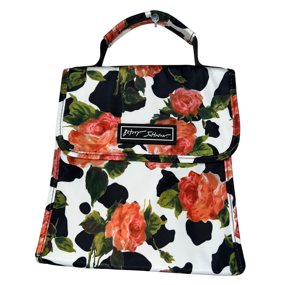 Betsy Johnson Floral Rose Cow Print Insulated Lunch‎ Bag Tote